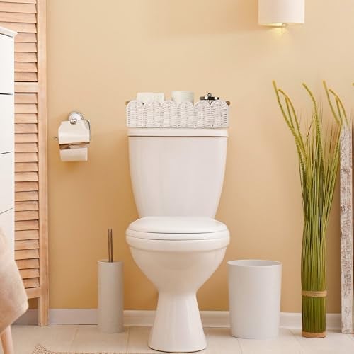 HOSROOME Toilet Paper Storage Basket Bathroom Counter Organizer Wicker Baskets for Organizing Cute Basket for Bedroom Nursery Room Kitchen Bathroom Decor-White - Image 3
