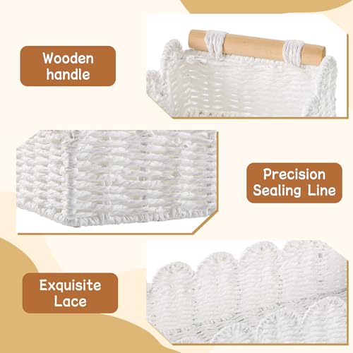 HOSROOME Toilet Paper Storage Basket Bathroom Counter Organizer Wicker Baskets for Organizing Cute Basket for Bedroom Nursery Room Kitchen Bathroom Decor-White - Image 2