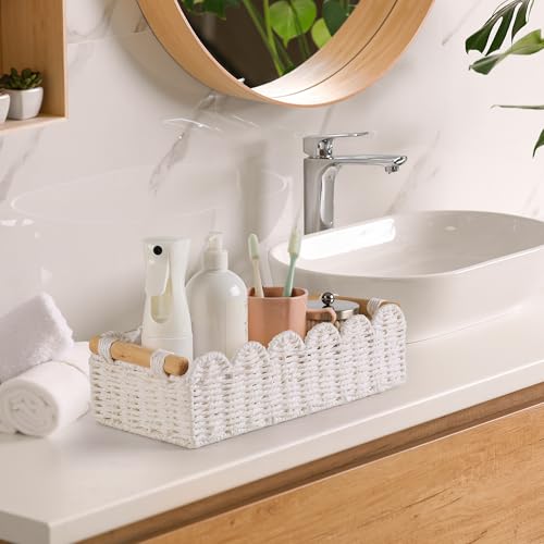 HOSROOME Toilet Paper Storage Basket Bathroom Counter Organizer Wicker Baskets for Organizing Cute Basket for Bedroom Nursery Room Kitchen Bathroom Decor-White - Image 4
