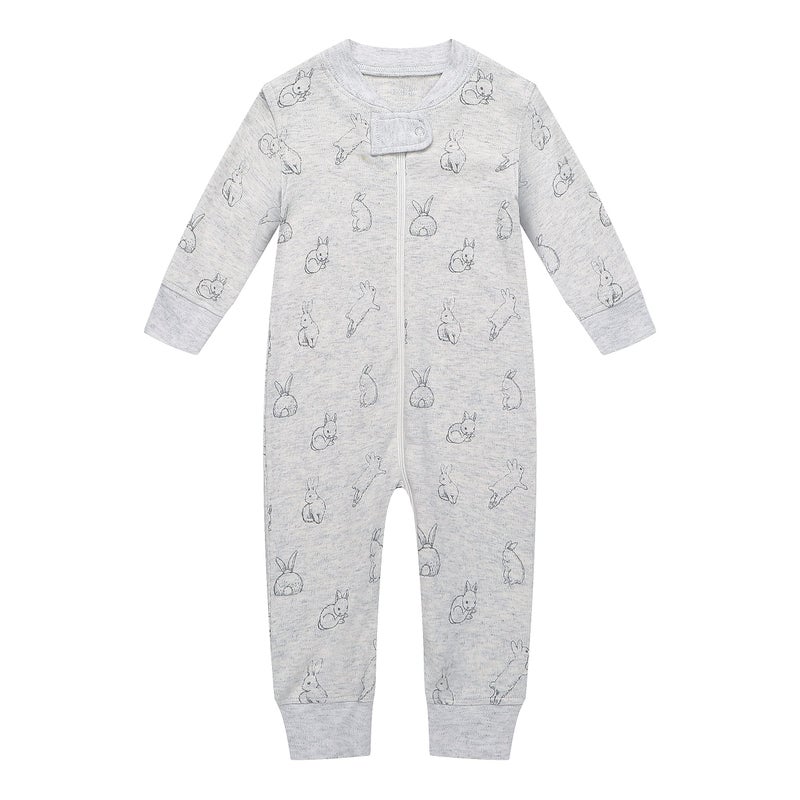 Owlivia Organic Cotton Baby Boy Girl Zip up Sleep N Play, Footless, Long Sleeve(6-12 Months, Gray Rabbit) - Image 1