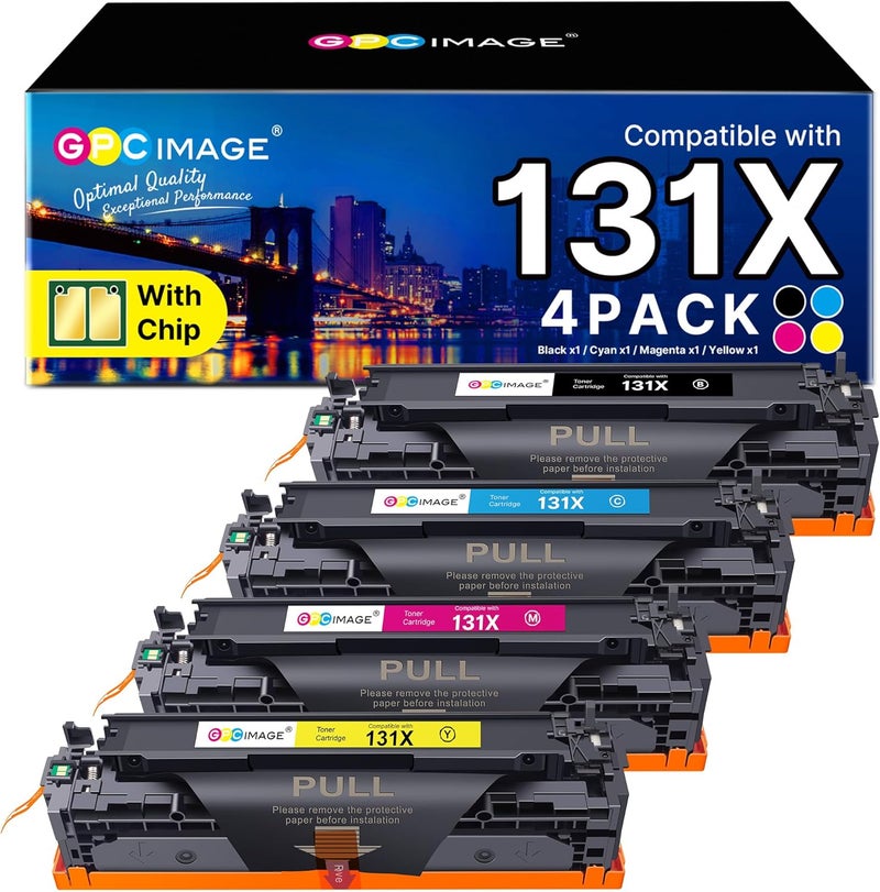 GPC Image Toner Cartridges Replacement for HP 131X 131A CF210X CF211X CF213X CF212X Compatible with LaserJet Pro 200 color M251n M251nw MFP M276n M276nw (Black Cyan Magenta Yellow,4-Pack) - Image 1