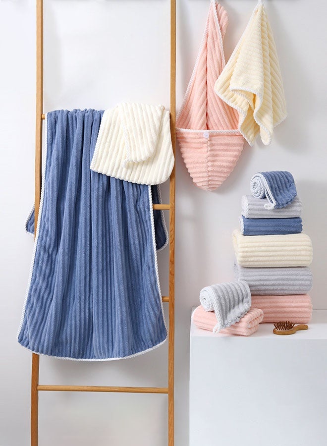 Hanayo 3 Pcs Towel Set Bathroom Face Hair Bath Towel Set Soft Towel Fast Absorbent Skin-friendly and Soft Includes Bath Face and Hair Towel (Blue) - Image 2
