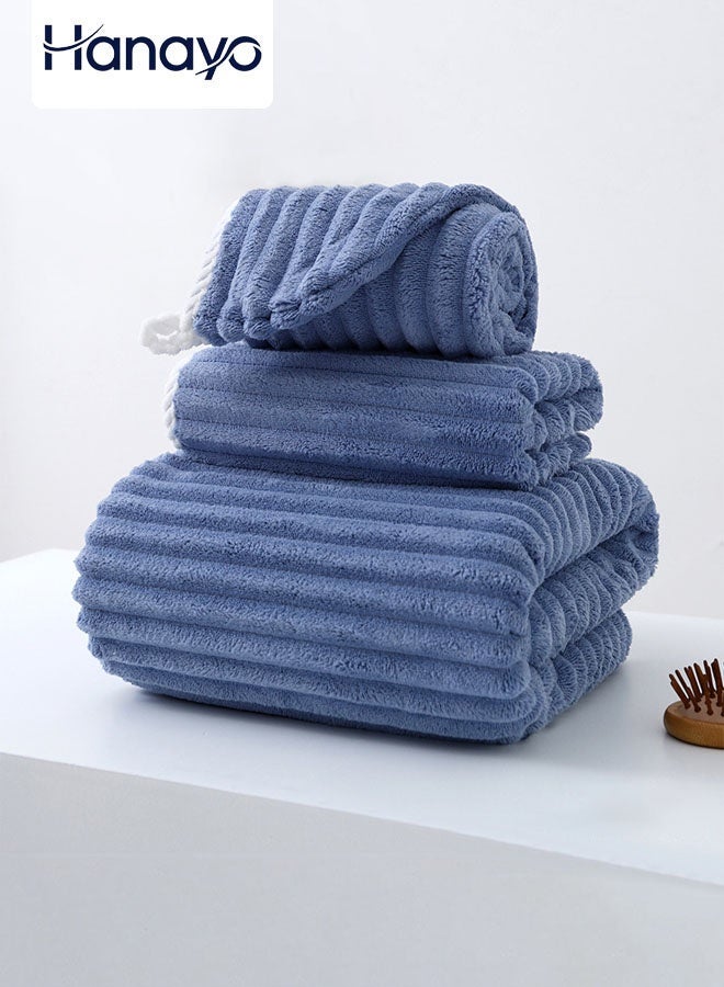 Hanayo 3 Pcs Towel Set Bathroom Face Hair Bath Towel Set Soft Towel Fast Absorbent Skin-friendly and Soft Includes Bath Face and Hair Towel (Blue) - Image 1