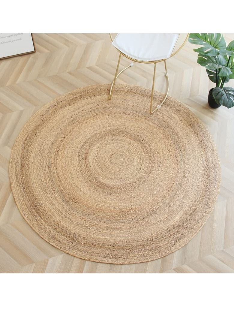 LINGWEI Nattural Jute Rug Carpet Hand Woven Door Mat Area Rug 120x120cm - Image 1