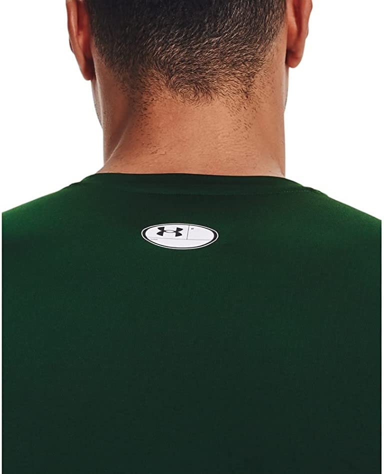 UNDER ARMOUR تي شيرت قصير الأكمام مضغوط من أندر أرمور للرجال بتقنية هيت جير، أخضر غابة (301)/أبيض، متوسط - Image 3