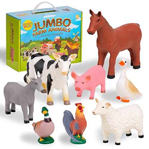 Learning Minds Set of 8 Jumbo Farm Animal Figures  Farm Animals for Toddlers Age 13  Farm Toy for Kids Age 18 Months Plus  Animal Toys for Kids 123 Years Old - Image 1