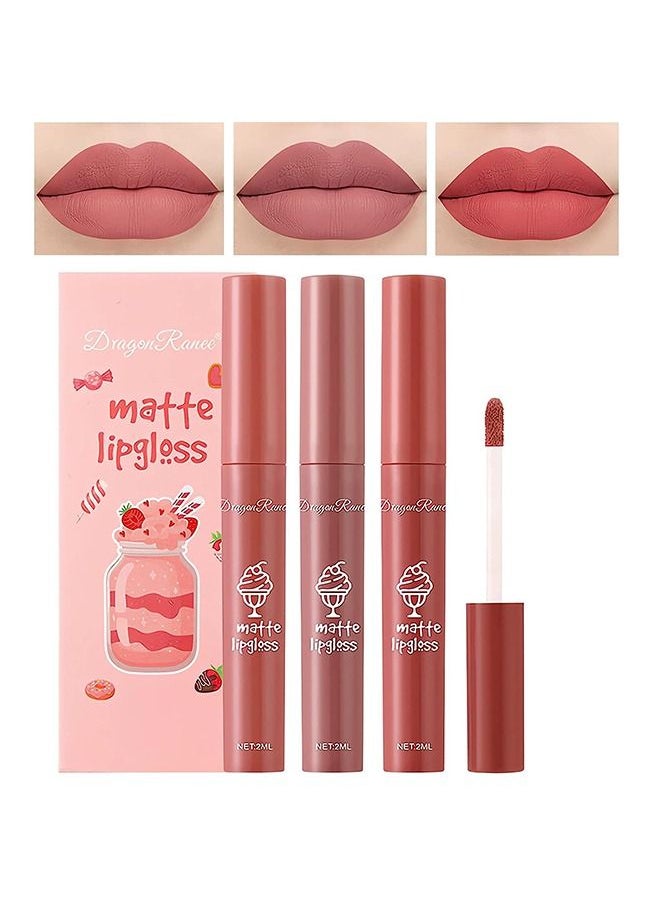 Dragon Ranee 3Pcs Nude Matte Lipstick Set, Long-Lasting Waterproof Lipsticks Non-Stick Cup Not Fade Lip Gloss, Smooth Crayon Lip Stain Set Lip Makeup Liquid Lipstick for Women  - Image 2