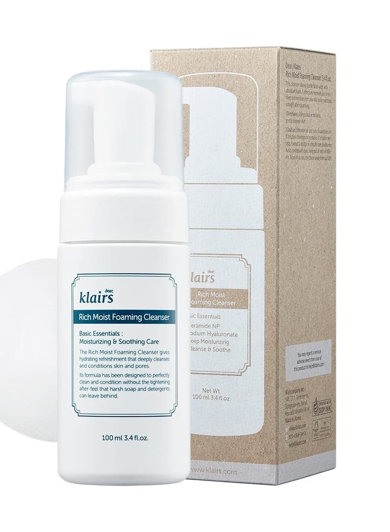 ديركلايرز DearKlairs K-Beauty Skincare Rich Moist Foaming Cleanser, 3.4 fl oz (100 ml) - Image 1