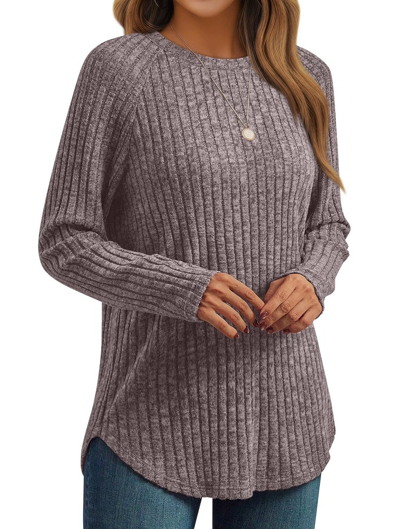 AUTOMET Womens Long Sleeve Shirts Fall Fashion Tops Crewneck Dressy Sweaters Tunic Winter Clothes Casual Outfits Coffee XL - Image 1