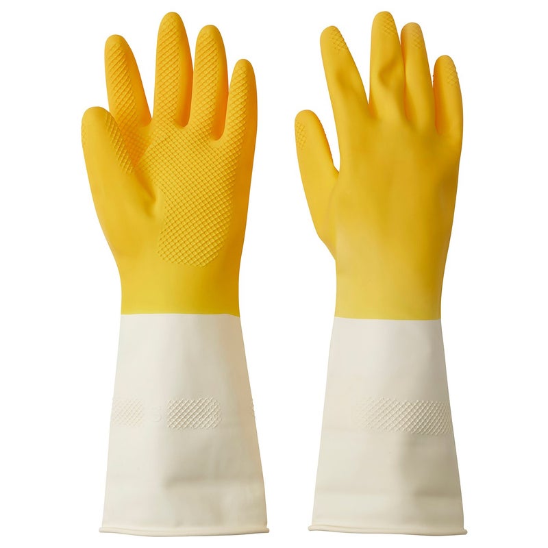 RINNIG Cleaning Gloves, Bright Yellow/Off-White, Natural Latex, Size S - Image 1