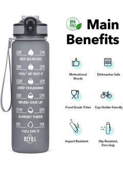 XVersion Large 1L Tritan Water Bottle – Leak-Proof Sports Bottle with Time Markers & Flip-Top Lid – BPA-Free for Kids, School, Gym & Outdoor Use (Black)  - Image 2