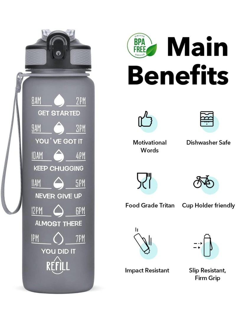 XVersion Large 1L Tritan Water Bottle – Leak-Proof Sports Bottle with Time Markers & Flip-Top Lid – BPA-Free for Kids, School, Gym & Outdoor Use (Black)  - Image 2