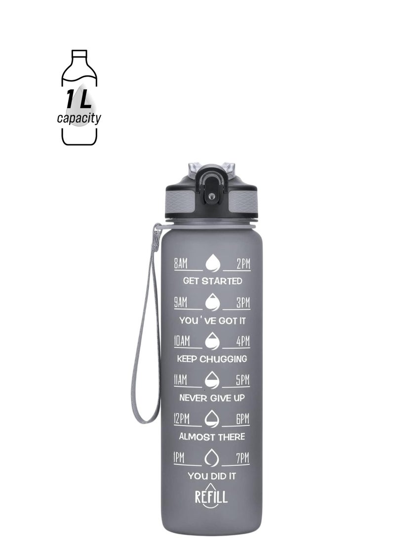 XVersion Large 1L Tritan Water Bottle – Leak-Proof Sports Bottle with Time Markers & Flip-Top Lid – BPA-Free for Kids, School, Gym & Outdoor Use (Black)  - Image 1