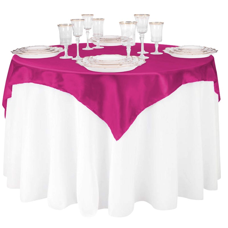 LTC LINENS LinentableCloth 60 بوصة الساتان مربع تراكب فوتشسيا - Image 3