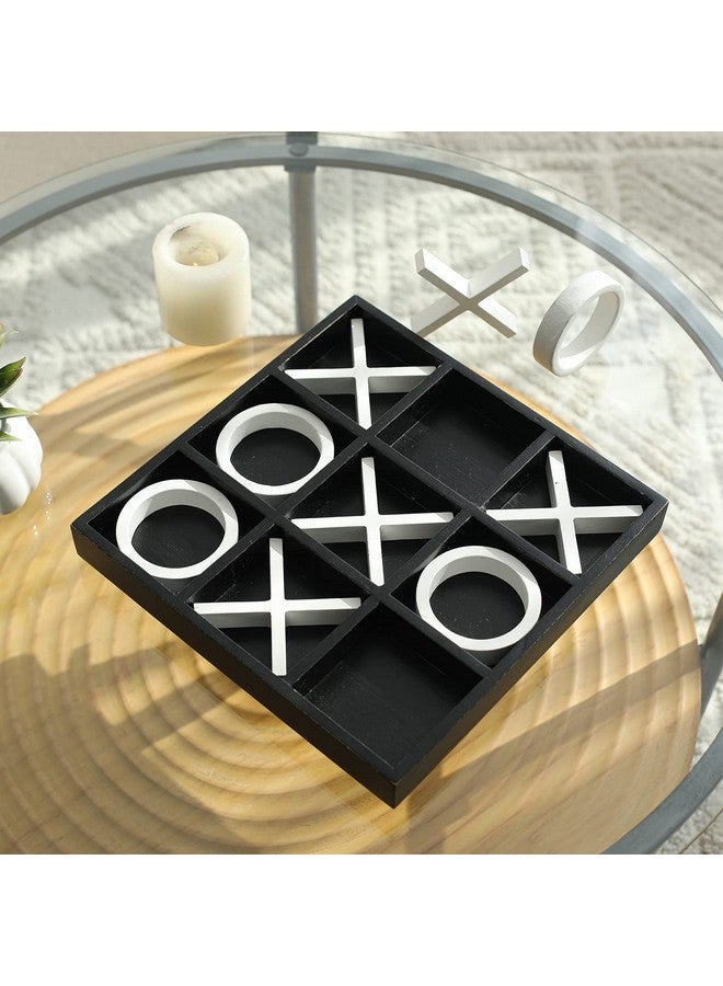 FUIN Wood Tic Tac Toe Decorative Board Game Set for Coffee Table Decor, 12" x 12", Black and White - Image 3