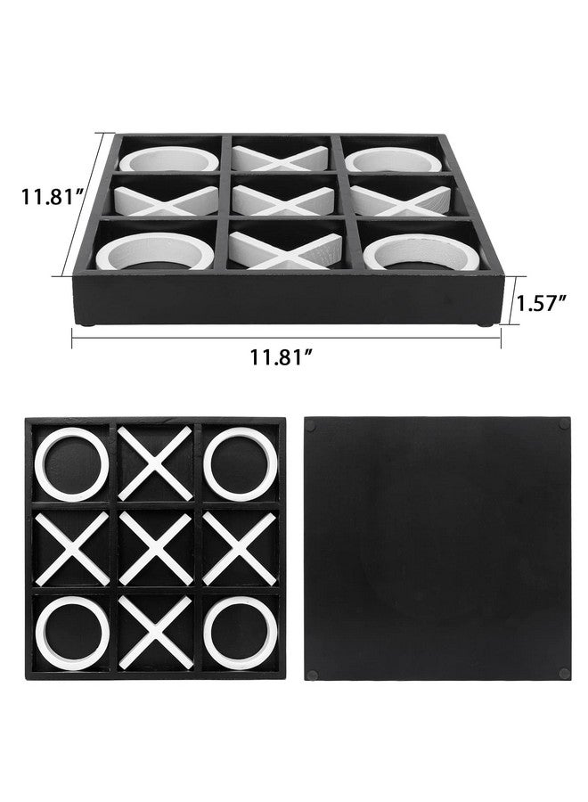 FUIN Wood Tic Tac Toe Decorative Board Game Set for Coffee Table Decor, 12" x 12", Black and White - Image 2