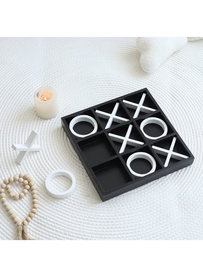 FUIN Wood Tic Tac Toe Decorative Board Game Set for Coffee Table Decor, 12" x 12", Black and White - Image 5