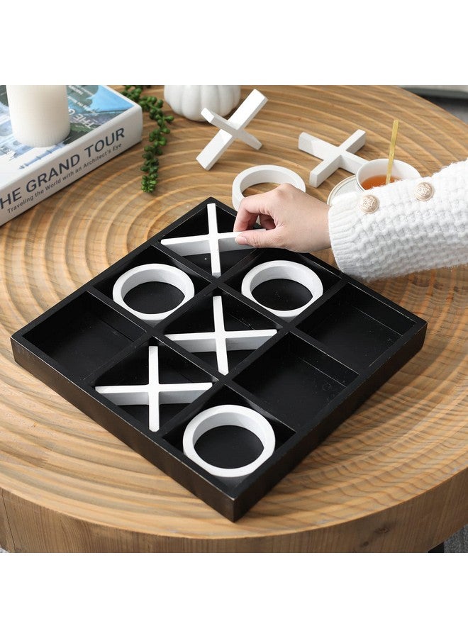 FUIN Wood Tic Tac Toe Decorative Board Game Set for Coffee Table Decor, 12" x 12", Black and White - Image 4