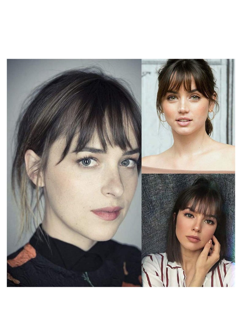 SYOSI Clip in Air Bangs Remy Human Hair Extensions One Piece Front Neat Air Fringe Hand Tied Straight Flat Bangs Clip on Hairpiece for Women - Image 4