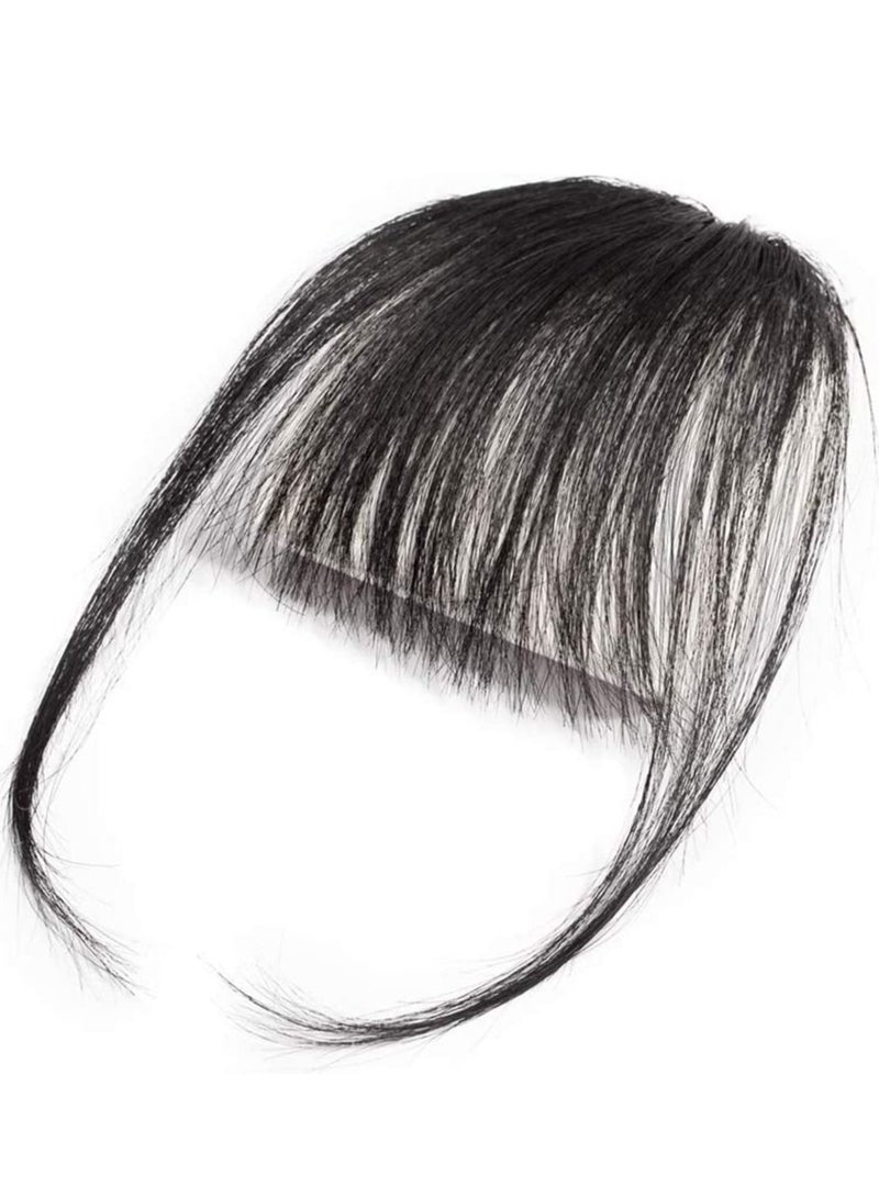 SYOSI Clip in Air Bangs Remy Human Hair Extensions One Piece Front Neat Air Fringe Hand Tied Straight Flat Bangs Clip on Hairpiece for Women - Image 5