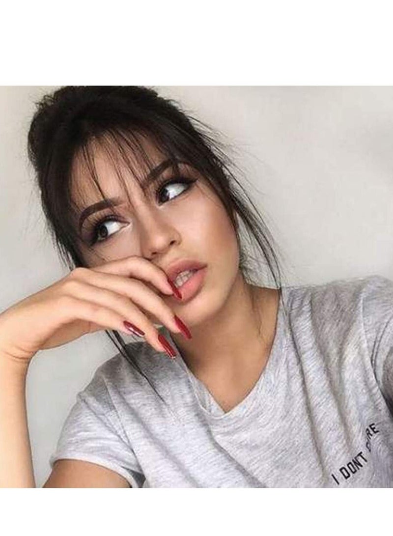 SYOSI Clip in Air Bangs Remy Human Hair Extensions One Piece Front Neat Air Fringe Hand Tied Straight Flat Bangs Clip on Hairpiece for Women - Image 3