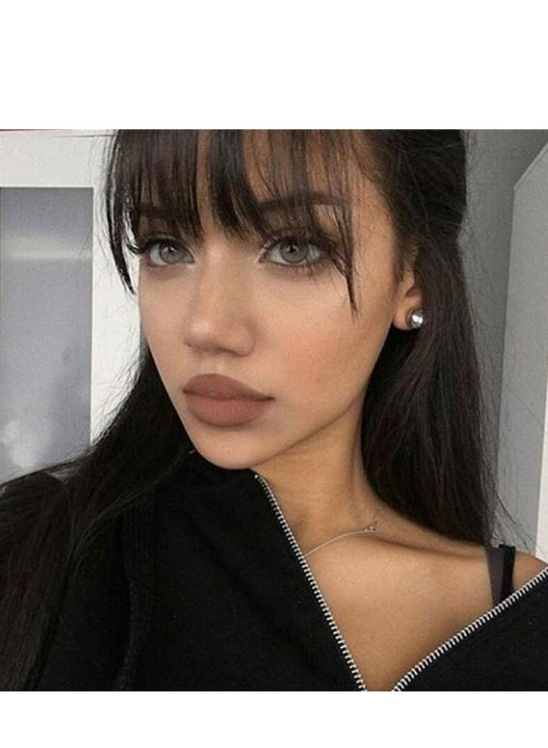 SYOSI Clip in Air Bangs Remy Human Hair Extensions One Piece Front Neat Air Fringe Hand Tied Straight Flat Bangs Clip on Hairpiece for Women - Image 2