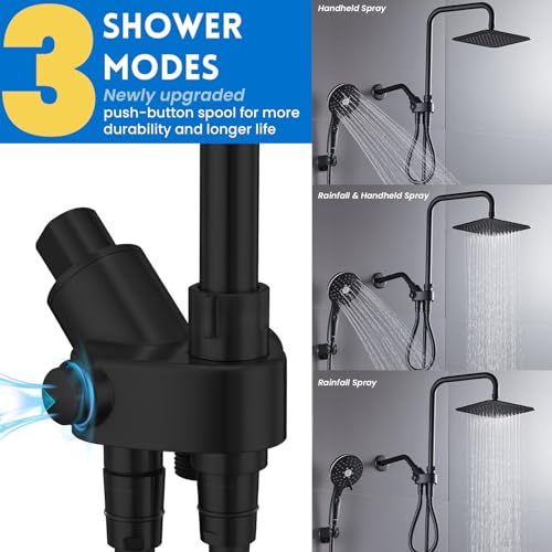 Ryamen Dual Shower Head Combo, 8'' High Pressure Rain Shower Head with Handheld Spray, 6 Settings Handheld Showerhead, 15" Height Adjustable Slide Bar, Angle Adjustable, Matte Black - Image 4