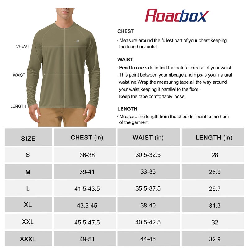 Roadbox Roadbox Mens UPF 50+ UV Sun Protection Shirts Outdoor Long Sleeve SPF Diving Rash Guard for Fishing Hiking Swimming Khaki  - Image 5