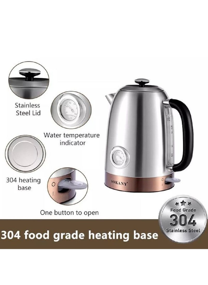 sokany SK-1031 Electric Kettle , 1.7 Liters, 2200 Watts, With Thermometer  - Image 2