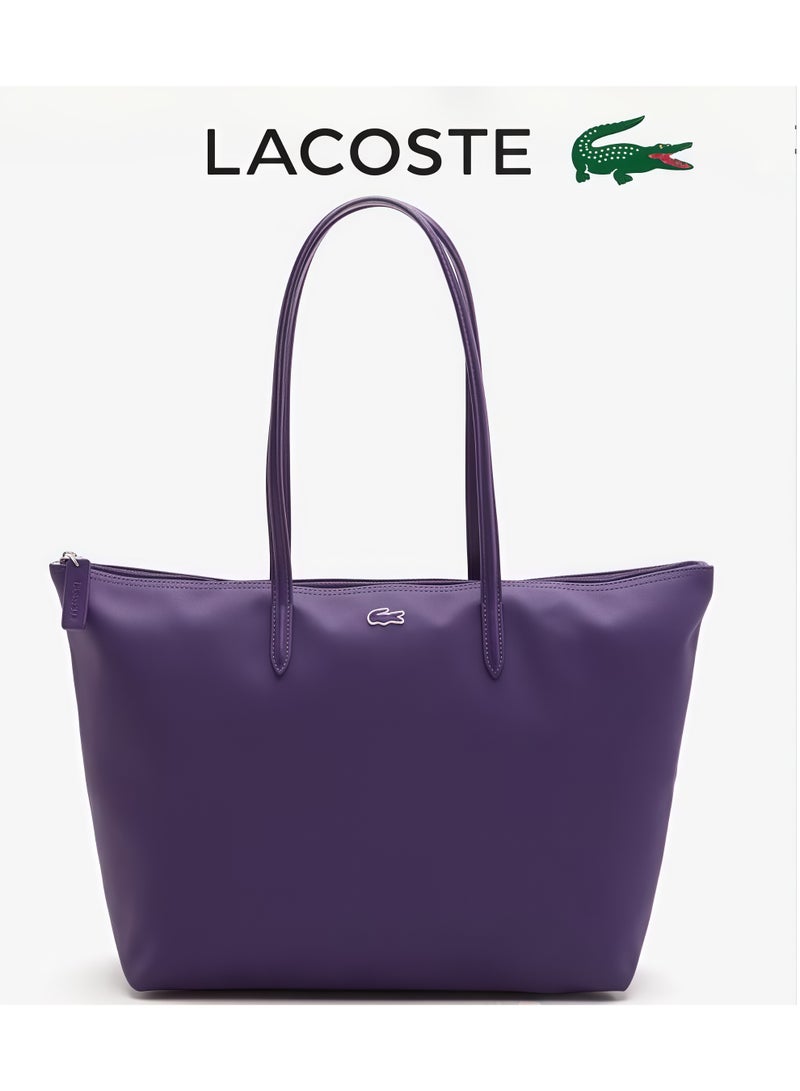 لاكوست حقيبة ليد للنساء من لاكوست L12.12 بتصميم عصري متعددة الاستخدامات بسعة كبيرة وحجم كبير مع سحاب وحمالة كتف، حقيبة توت كبيرة باللون الأرجواني، الأبعاد 35 سم * 30 سم * 14 سم - Image 1