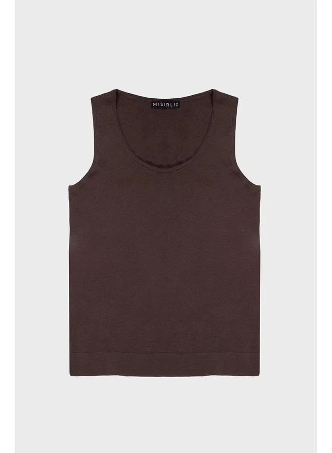 Mısırlı 1951 Dark Coffee Thick-Strap Knit Women's Tank Top