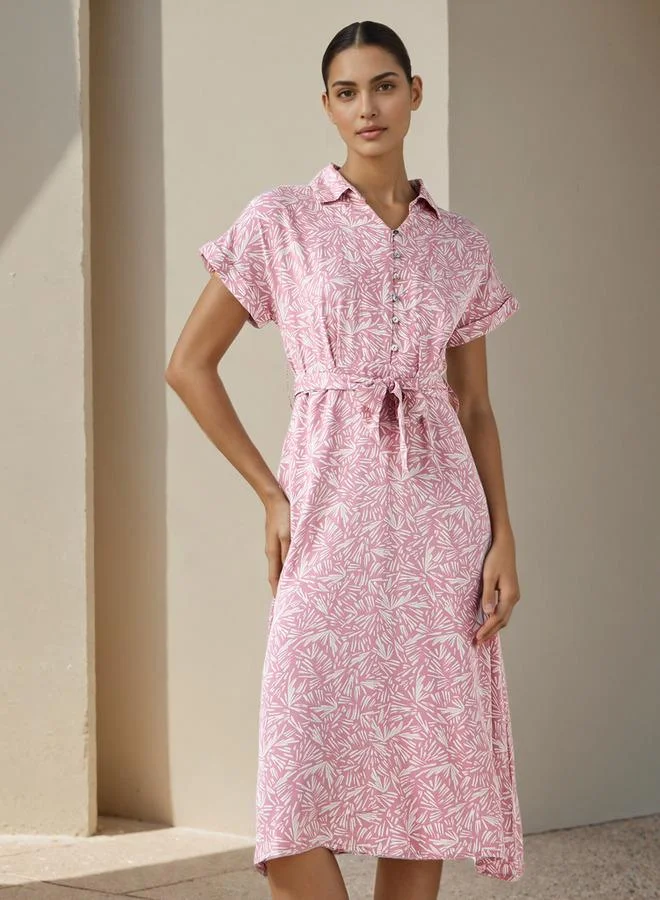 Splash FAV Printed A-line Women Dress with Waist Tie-Up Rayon