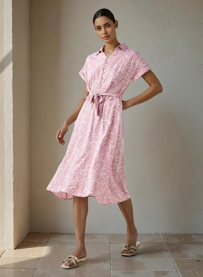 Splash FAV Printed A-line Women Dress with Waist Tie-Up Rayon