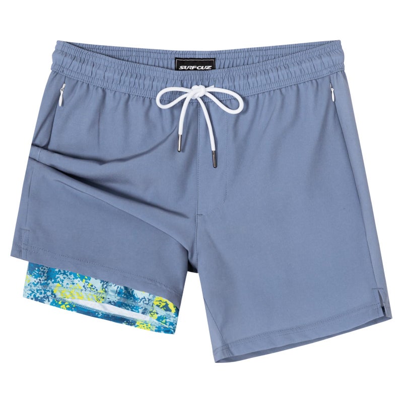 SURF CUZ Mens Swim Trunks with Compression Liner Mens Swimming Trunks 5 Inch Bathing Suit with Zipper Pockets Quick Dry Swim Shorts 01 A Pure Haze Blue Medium - Image 1