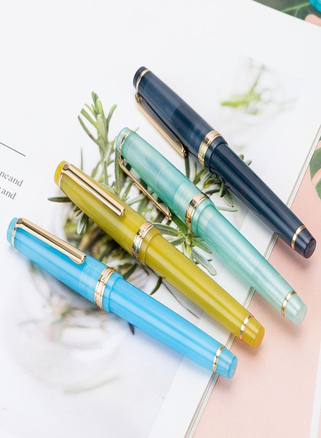 Wikult Jinhao 82 Acrylic Fountain Pen, Iridium Medium Nib with Ink Converter, Transparent Dark Blue Classic Design Smooth Writing Pen (Gold Trim) - Image 3