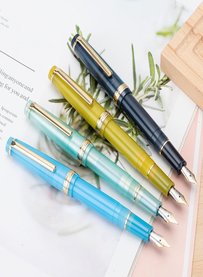 Wikult Jinhao 82 Acrylic Fountain Pen, Iridium Medium Nib with Ink Converter, Transparent Dark Blue Classic Design Smooth Writing Pen (Gold Trim) - Image 4