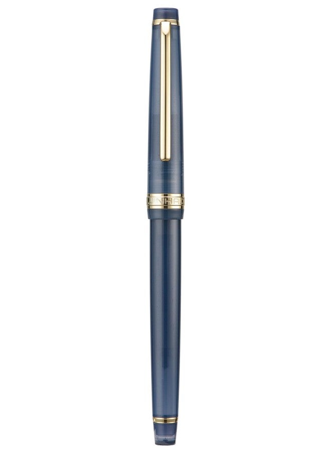 Wikult Jinhao 82 Acrylic Fountain Pen, Iridium Medium Nib with Ink Converter, Transparent Dark Blue Classic Design Smooth Writing Pen (Gold Trim) - Image 2