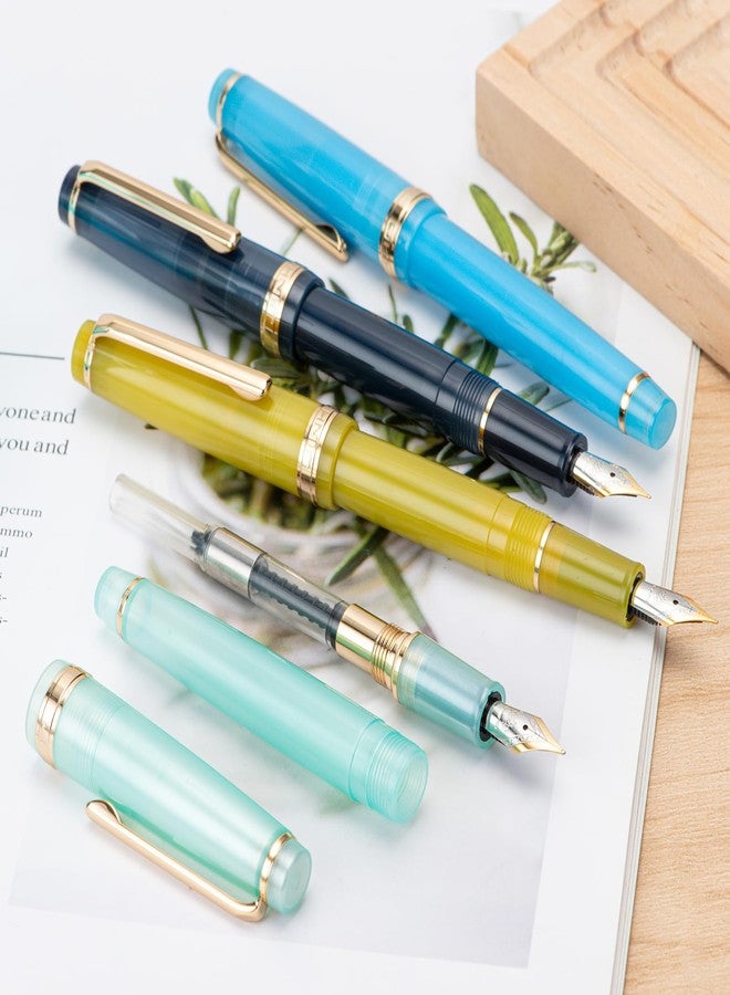 Wikult Jinhao 82 Acrylic Fountain Pen, Iridium Medium Nib with Ink Converter, Transparent Dark Blue Classic Design Smooth Writing Pen (Gold Trim) - Image 5