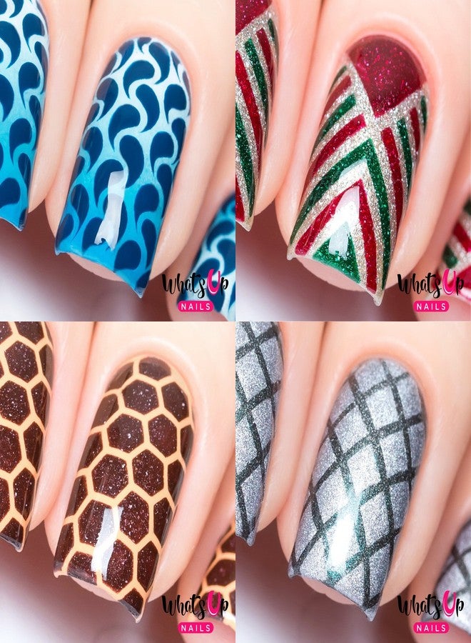 Whats Up Nails - Nail Vinyl Stencils Variety Pack 4pcs (Droplets, Art Deco, Honeycomb, Diamond Pattern) for Nail Art Design - Image 1