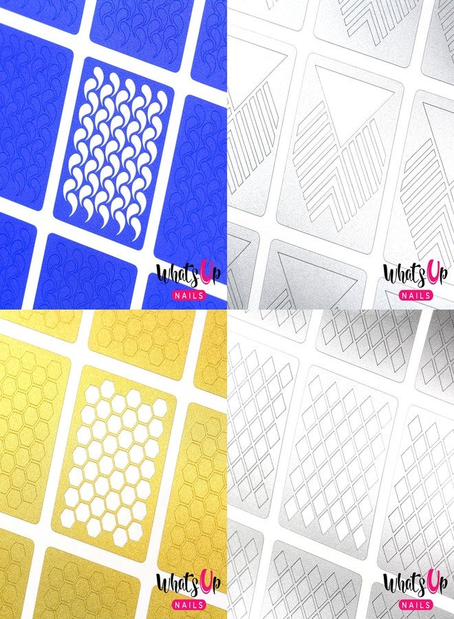 Whats Up Nails - Nail Vinyl Stencils Variety Pack 4pcs (Droplets, Art Deco, Honeycomb, Diamond Pattern) for Nail Art Design - Image 2