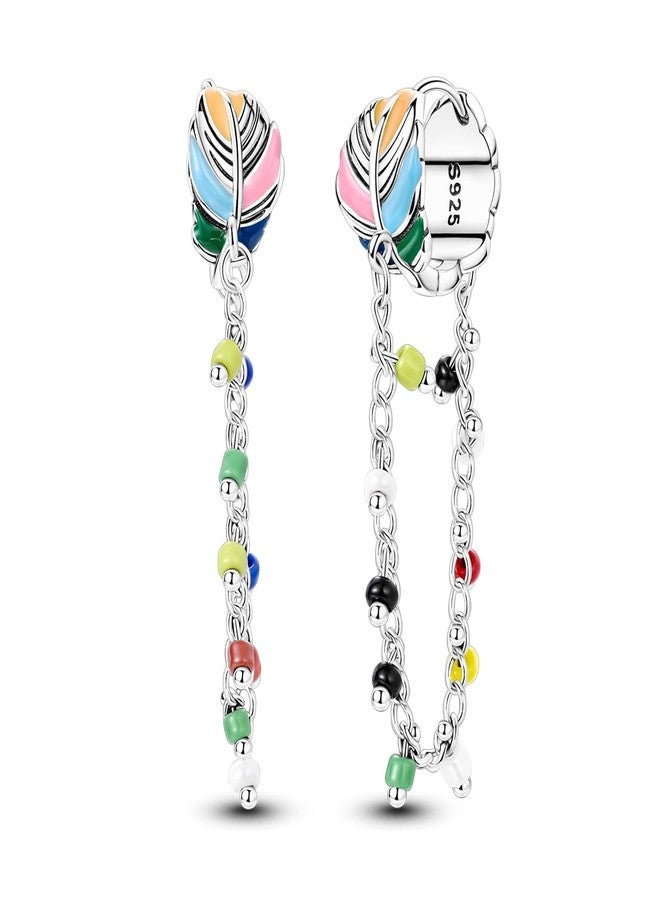 NARMO 925 Sterling Silver Heart Earrings for Women Pink Dangle Hoop Earrings Colorful Cubic Zirconia Earrings Silver Hoops Jewelry Gifts, Silver, Cubic Zirconia - Image 1