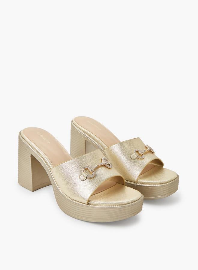 Surestep Women Lightweight Metallic Block Heel Sandals With Embellished Buckle - Image 1