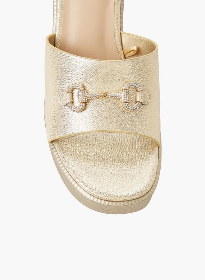 Surestep Women Lightweight Metallic Block Heel Sandals With Embellished Buckle - Image 5
