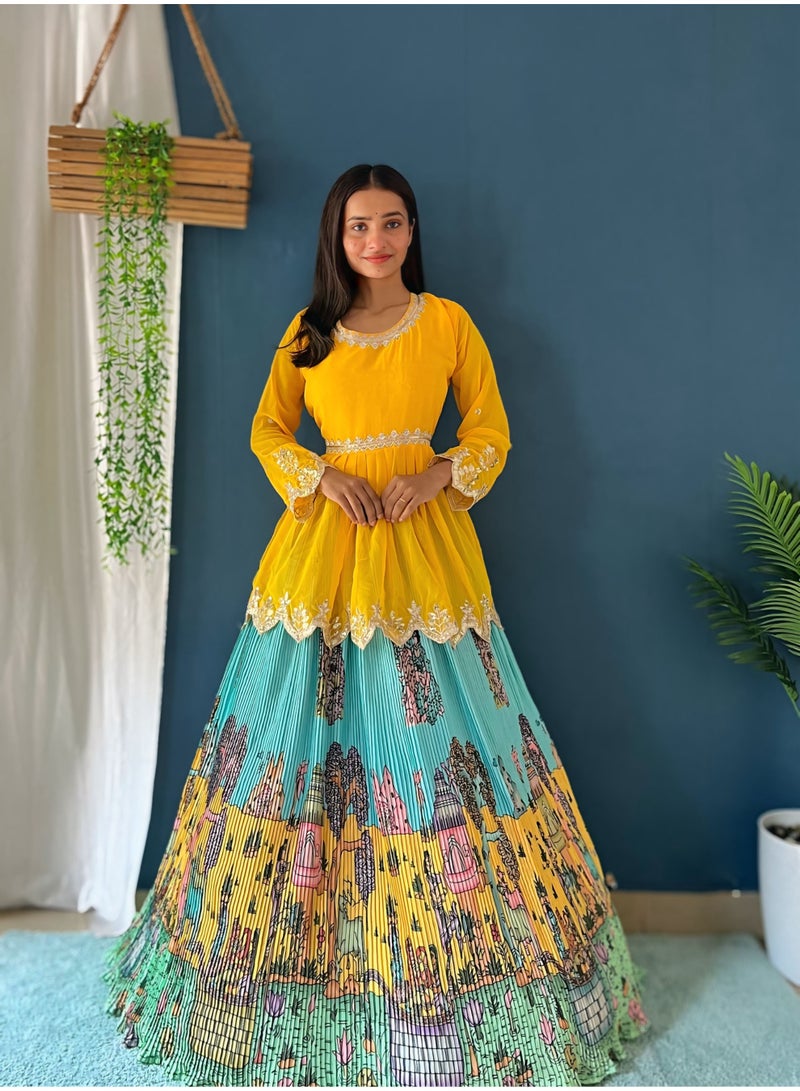 Super Asian Designer Chinnon Silk Lehenga with Embroidered Kurti | Digital Print | Grand 6.5m Flair | Fully Stitched  - Image 2