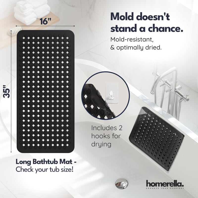Homerella Bathtub Mat Non Slip 35x16 - homerellaÂ® Bath Mat Incl. Hooks for Drying, Extra Long, 100% BPA Free, Shower Mat Non Slip Anti Mold, Machine Washable, Shower Mats for Inside Shower Mildew Resistant - Image 3