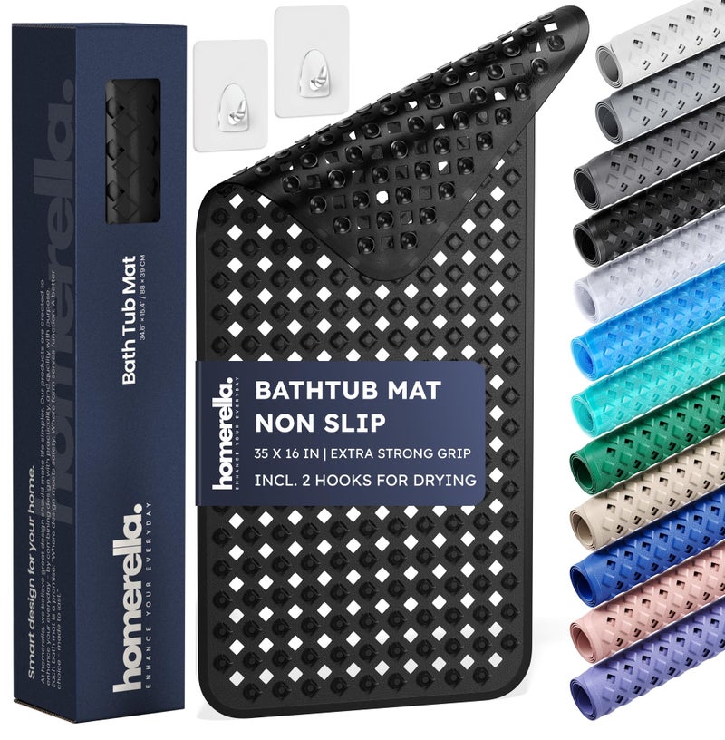 Homerella Bathtub Mat Non Slip 35x16 - homerellaÂ® Bath Mat Incl. Hooks for Drying, Extra Long, 100% BPA Free, Shower Mat Non Slip Anti Mold, Machine Washable, Shower Mats for Inside Shower Mildew Resistant - Image 1