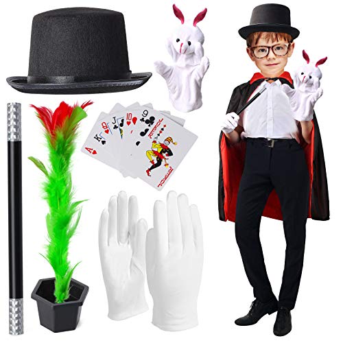 Yewong Kids Magician Costume Accessories with MagicianTop Hat Cloak Cape Wand Gloves Rabbit Puppet Magic Tricks Kit - Image 1