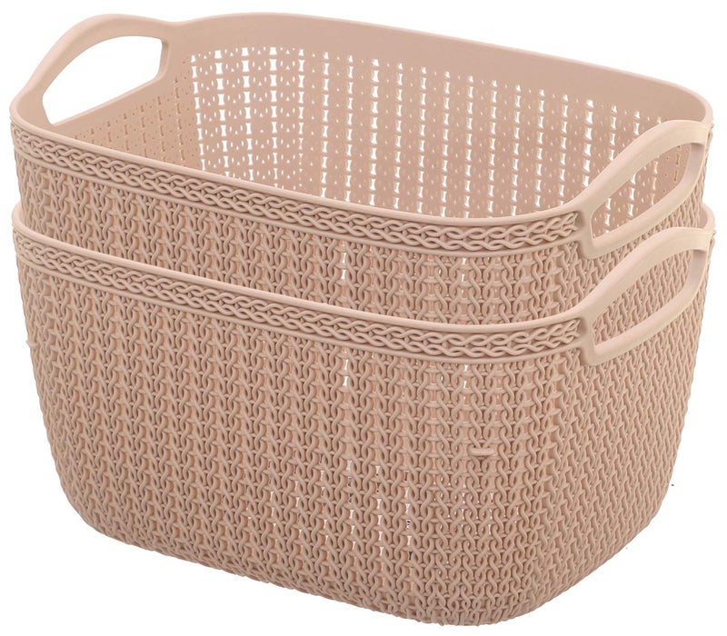 Kuber Industries Unbreakable Plastic 2 Pieces Multipurpose Medium Size Flexible Storage Baskets/Fruit Vegetable Bathroom Stationary Home Basket with Handles (peach) -CTKTC43214 - Image 1
