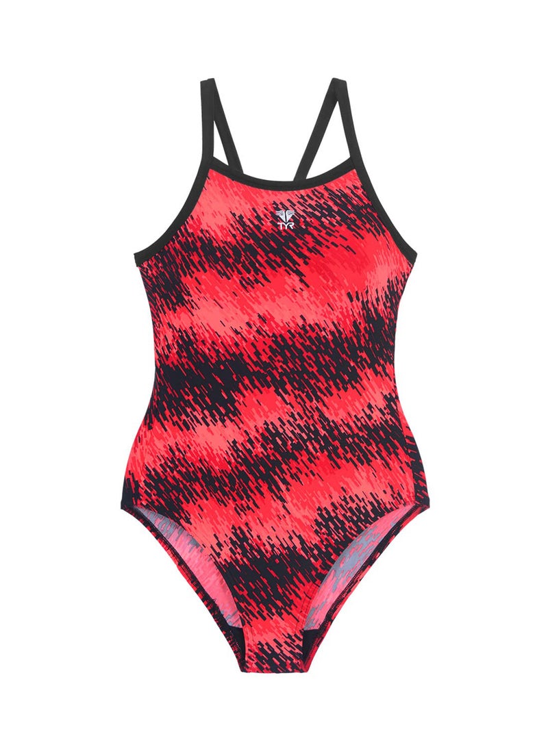 TYR V-Cut Swimsuit For Girls (Red/Black,XL) - Image 1