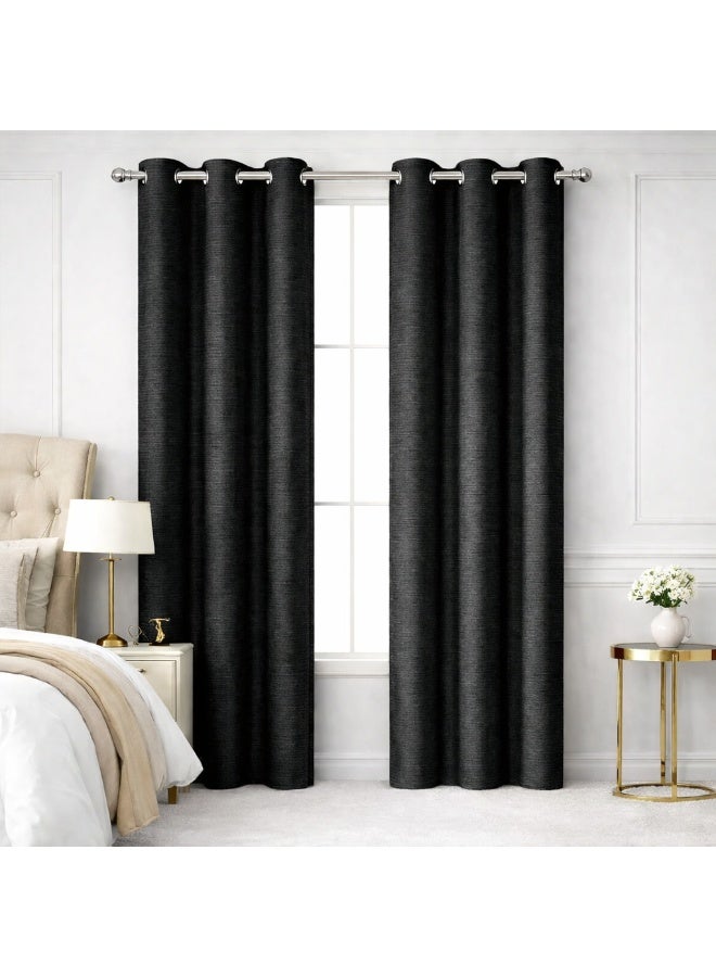 Bliss Casa Indigo Lite Window Curtains 2 Pack 240 x 140 cm – Lightweight Solid Eyelet Curtains for Bedroom Living Room – Soft Light Filtering Drapes